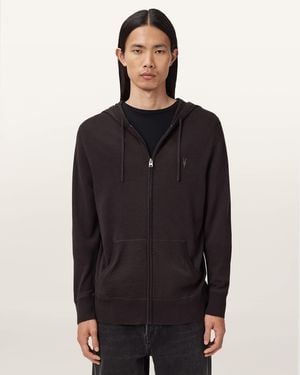 AllSaints Mode Merino Zip Up Ramskull Hoodie - Grey