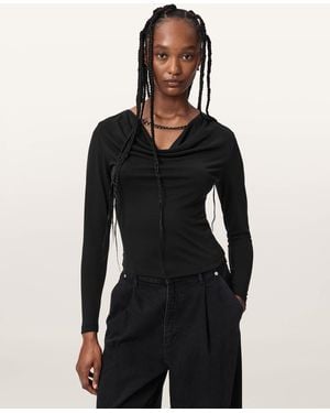 AllSaints Hallie Cowl Neck Slim Fit Top - Black