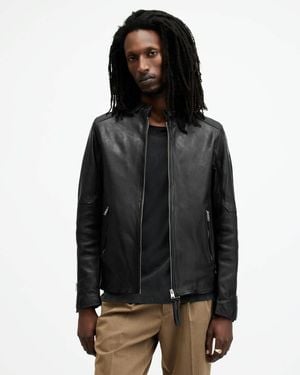 AllSaints Cora Leather Snap Back Collar Jacket - Black