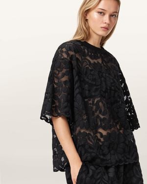 AllSaints Amelie Oversized Short Sleeve Lace T-Shirt - Black