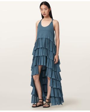 AllSaints Cavarly Crepe Tiered Ruffle Maxi Dress - Blue