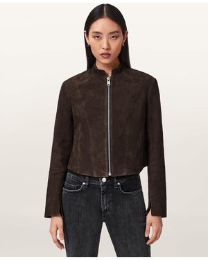 AllSaints Sadler Slim Fit Suede Jacket - Black