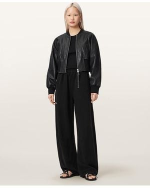 AllSaints Jett Wide Leg Linen Blend Pants - Black