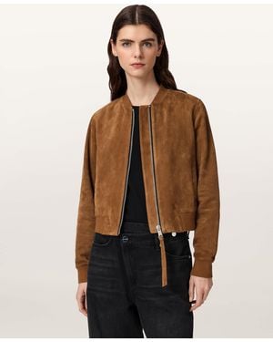 AllSaints Orten Suede Bomber Jacket - White