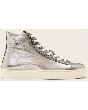 AllSaints Tana Metallic Leather High Top Trainers - Natural