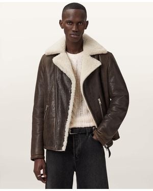 AllSaints Xylon Shearling Biker Jacket - Natural