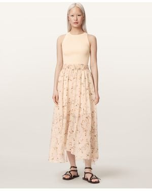 AllSaints Zenia Sleeveless Knit Woven Midi Dress - Natural