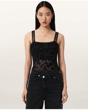 AllSaints Charli Flocked Bodysuit - Black