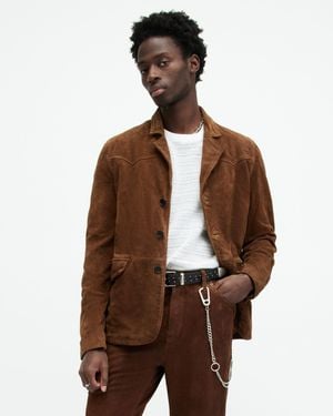 AllSaints Hornett Vintage Washed Suede Blazer - Brown