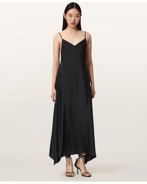 AllSaints Polyester Leona V-Neck Maxi Slip Dress, /Us 2 - Black