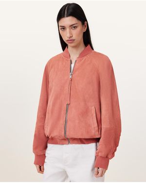 AllSaints Dana Relaxed Fit Suede Bomber Jacket - Red