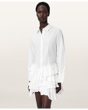 AllSaints Kristi Ruffle Cotton Shirt Dress - White