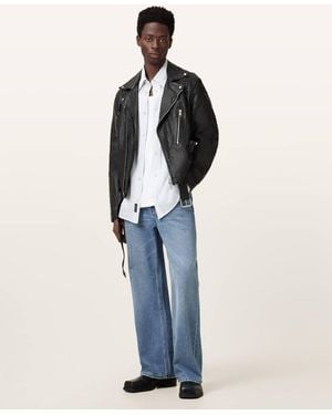 AllSaints Comet Biker Leather Jacket - Blue