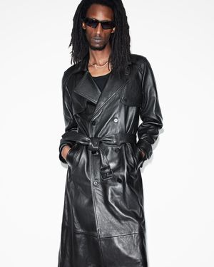 AllSaints Neo Double Breasted Leather Trench Coat - Black