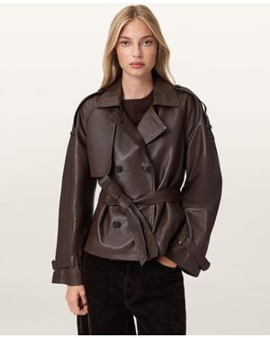 AllSaints Reed Cropped Leather Trench - Brown