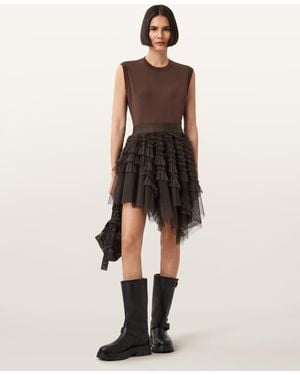 AllSaints Jayde Ruffled Tulle Mini Skirt - Natural