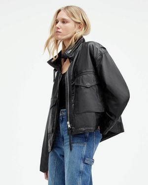 AllSaints Clay Oversized Leather Jacket - Grey