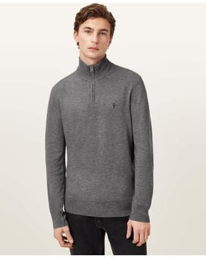 AllSaints Kilburn Zip Funnel Neck Ramskull Jumper,, Carter - Grey