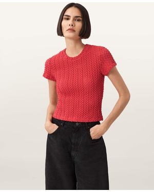 AllSaints Karma Stevie Slim Fit Crochet T-Shirt - Red