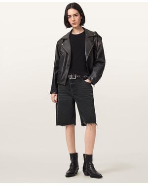 AllSaints Aki Crossover Wide Leg Shorts - Black