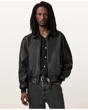 AllSaints Marco Oversized Leather Bomber Jacket in Black for Men