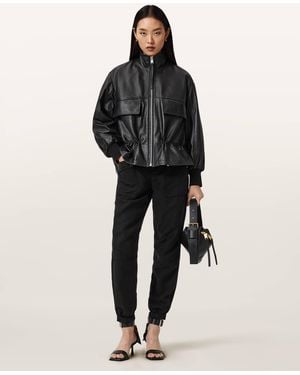 AllSaints Lyocell/Linen Val Cargo Linen Blend Pants, /Us 2 - Black