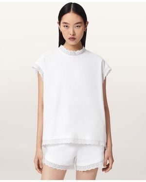 AllSaints Lele Lace Trim Cotton Tank Top - White