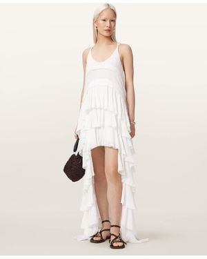 AllSaints Cavarly Crepe Tiered Ruffle Maxi Dress - Natural