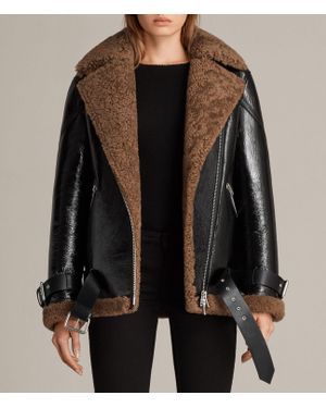 AllSaints Hawley Oversized Shearling Biker Jacket - Black