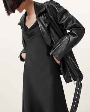 AllSaints Billie Relaxed Fit Leather Biker Jacket - Black