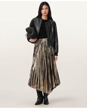AllSaints Polyester Jax Pleated Midi Skirt, /Us 2 - Black