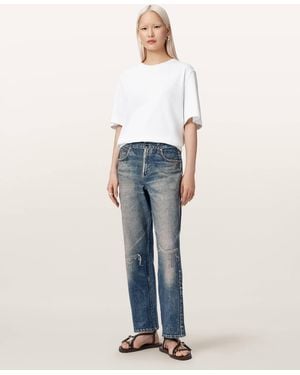 AllSaints Ida Terry Straight Leg Illusion Of Denim Pants - Blue