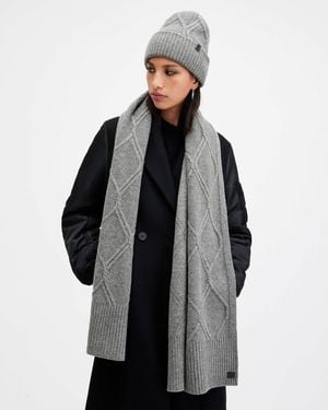 AllSaints Laurie Cable Knit Brushed Scarf,, Marl - Black