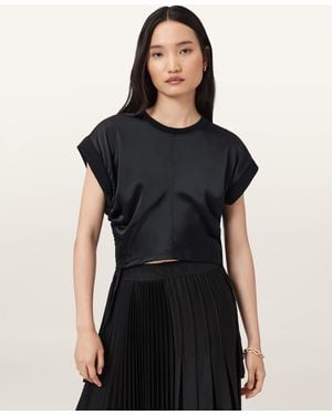AllSaints Mira Cropped Satin Drawcord T-shirt - Black