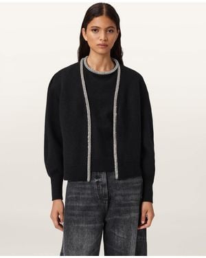 AllSaints Odell Embellished Wool Cardigan - Black