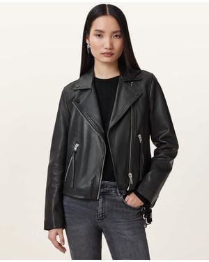 AllSaints Lamb Leather Dalby Slim Fit Leather Biker Jacket, /Us 2 - Black