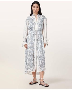 AllSaints Delphine Floral Print Midi Shirt Dress - White