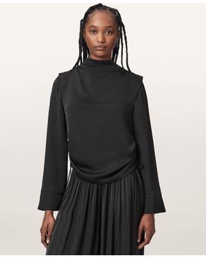 AllSaints Leslie Cowl Neck Relaxed Top - Black