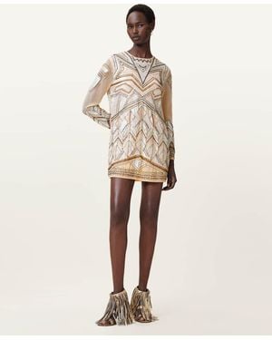 AllSaints Polyester Noushka Embellished Mini Dress, /Us 10 - Natural