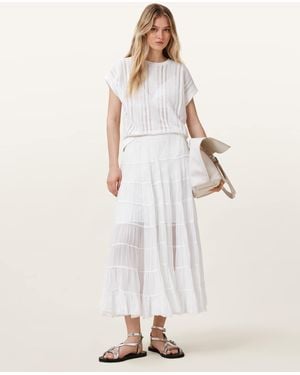 AllSaints Eva Tiered Midi Skirt - White