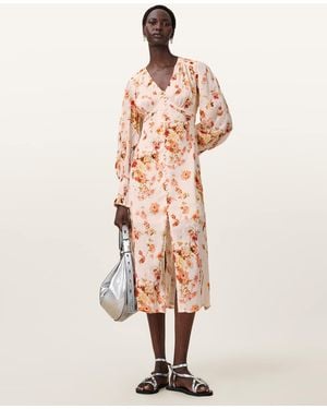 AllSaints Taylen Floral Print Midi Dress - Pink