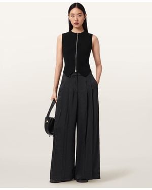 AllSaints Poppy Satin Straight Leg Trousers - Black