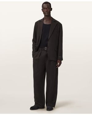 AllSaints Marko Relaxed Fit Linen Blend Trousers - Black