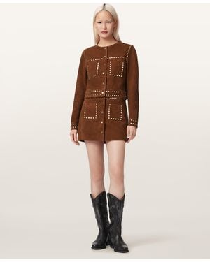 AllSaints Suede Alice Suede Studded Cropped Trucker Jacket, /Us 2 - Brown