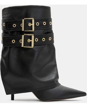 AllSaints Dua Fold-Over Buckle Leather Boots - Black