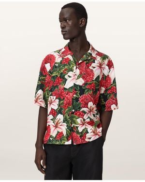 AllSaints Hokkaido Short Sleeve Linen Blend Shirt - Red