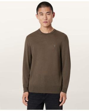 AllSaints Mode Merino Crew Neck Ramskull Sweater - Brown