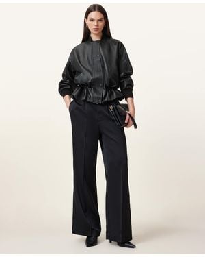 AllSaints Sofi Drawstring Leather Bomber Jacket - Black