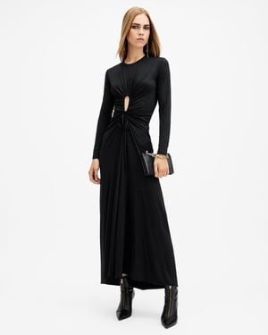 AllSaints Xylia Long Sleeve Gathered Maxi Dress,, Metallic - Black