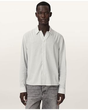 AllSaints Furrow Long Sleeve Boxy Striped Shirt - White
